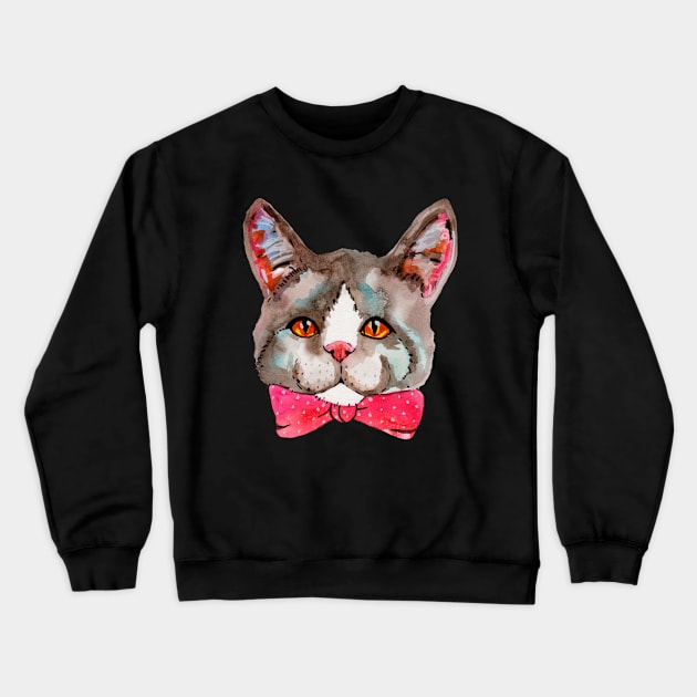 Watercolor cute fluffy kitty cat Crewneck Sweatshirt by deadblackpony